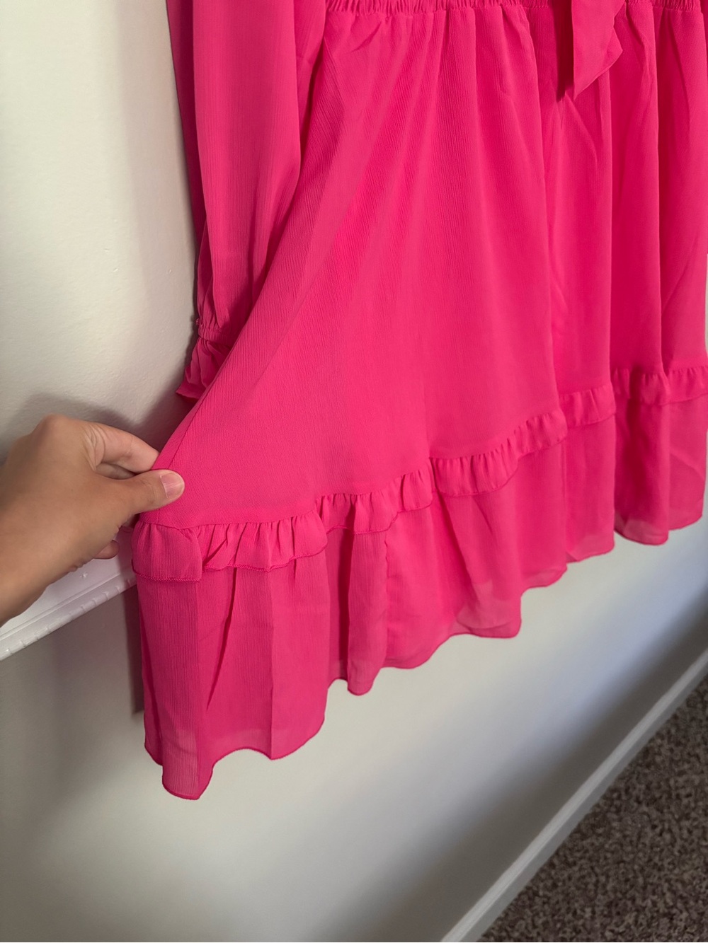 Hot Pink Bow Front Smocked Mini Dress Plus Size 2XL Long Sleeve Lined Barbiecore - Picture 6 of 11